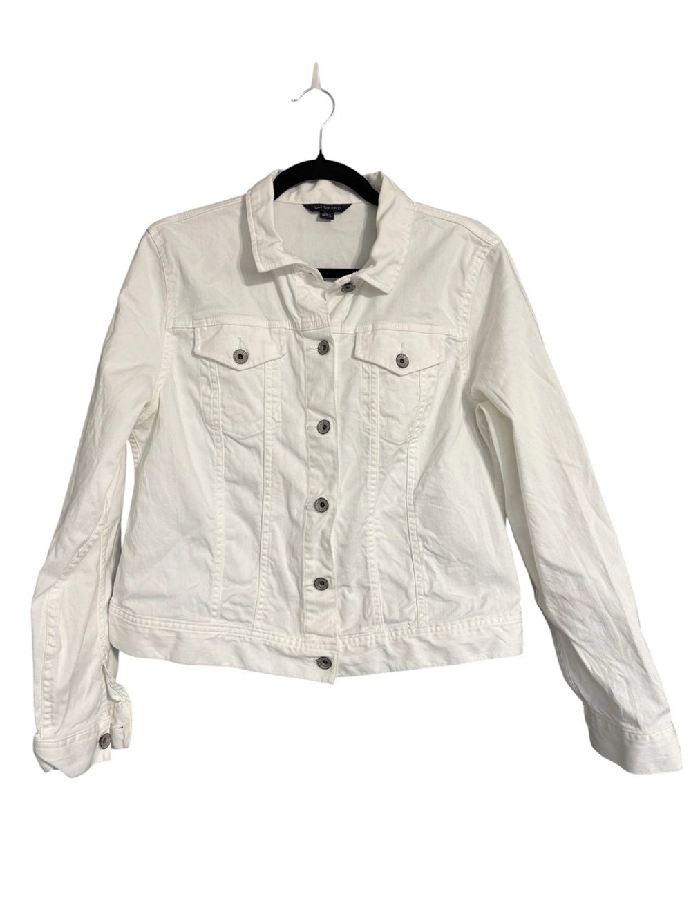 Lands’ End White Stretch Denim Jacket Women’s Medium Classic Jean Jacket
